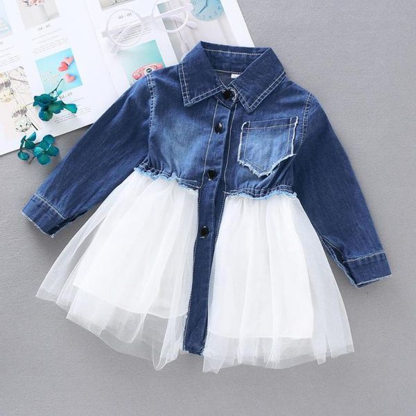 

new girl's denim dress, children's baby long sleeve dress chd20266, Red;yellow