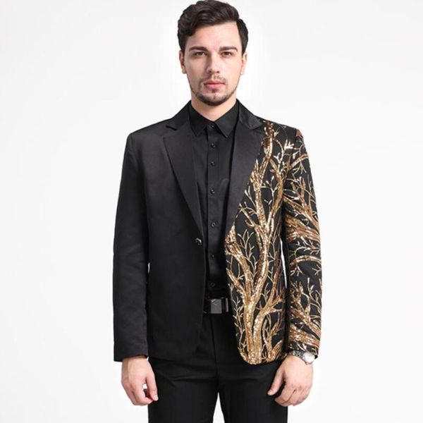 

men's suits & blazers mens black sequin slim blazer hip hop stage singers prom dress suit ceremonial host casual, White;black