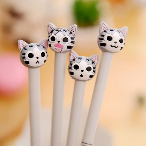 

24pcs/lot kawaii 3d happy cat design gel pen signing pen 0.5mm black ink funny students' gift kids' toy office school supplies