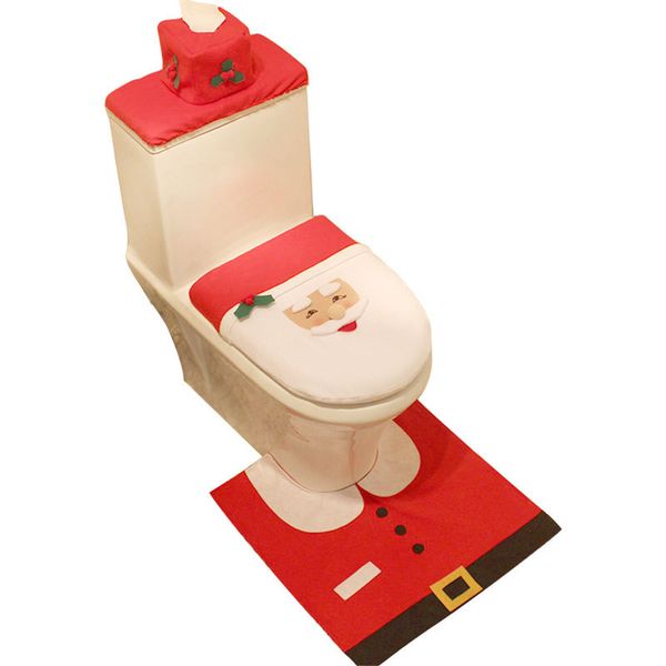 Tampa do assento do vaso sanitário do banheiro de natal Feliz Santa Rug Toilet Pad Foot Cover Cover Set Set Bathroom New Year Navidad Christmas Decor Home