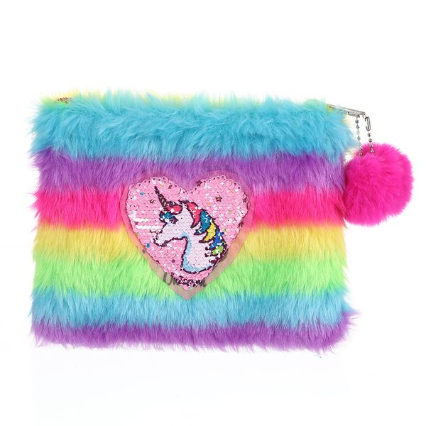 

new 2020 faux fur clutches purse for women kawii unicorn pompom girl winte bag samll sequins handbag