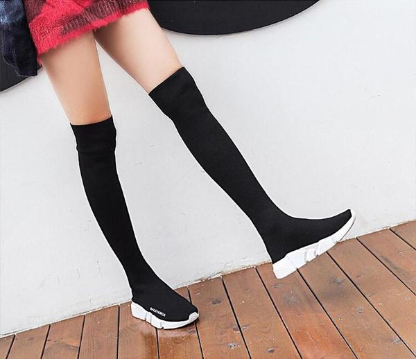 

over the knee women sock boots platform shoes 2019 slip stretch fabric flats low heel elastic thigh black fashion socks woman