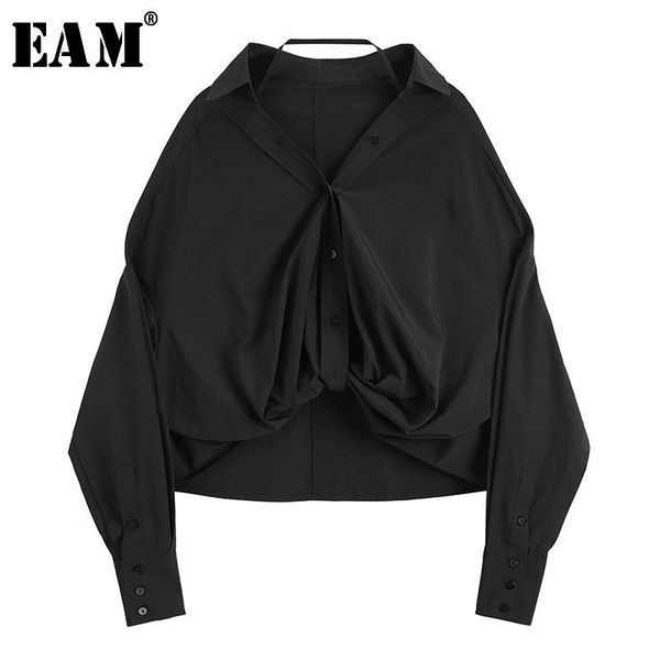 

eam] women black pleated split temperament blouse new v-collar long sleeve loose fit shirt fashion spring autumn 2020 jl746, White