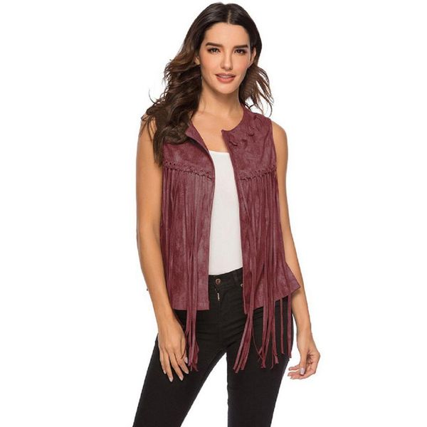 

waistcoat jacket women autumn winter ethnic sleeveless fringed vests cardigan retro faux suede tassel vest female ad, Black;white