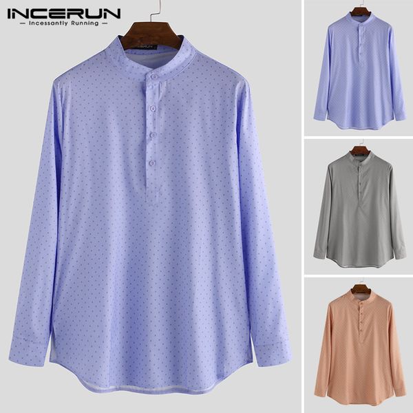 

incerun men dress shirt polka dot printed brand long sleeve chic streetwear casual shirts men fashion stand collar camisa 2020, White;black