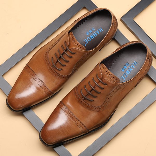 

men brogue wedding business casual flats shoes fashion man formal shoes breathable leather, Black