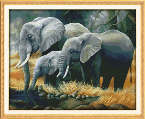 Семья слонов домой декор живописи, ручной работы крестом ремесло инструменты вышивка рукоделие наборы подсчитанные печатающие на холсте DMC 14CT / 11CT