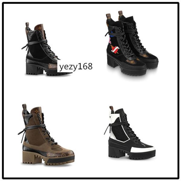 

original box laureate platform desert boot women designer boots martin boots flamingos love arrow heavy-duty soles ankle boots8, Black
