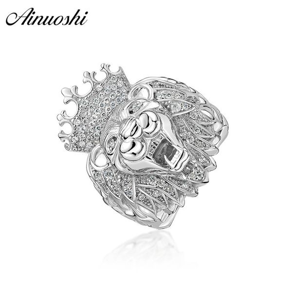 

ainoushi 925 sterling silver wedding engagement lion king face head ring male silver anniversary party rings jewelry pero llama y200106, Slivery;golden