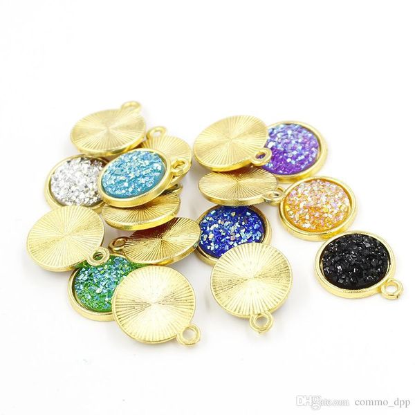 

12mm druzy drusy stone pendant gold bling resin round charm for neckalces making fashion jewelry in bulk, Silver