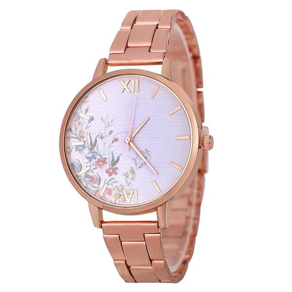

genboli quartz watch luxury stainless steel strap flower grass round dial precise quartz watches exquisite workmanship, Slivery;brown