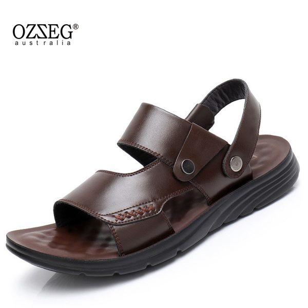 

new fashion summer leisure beach men's sandals breathable man shoes genuine leather sandals soft, Black