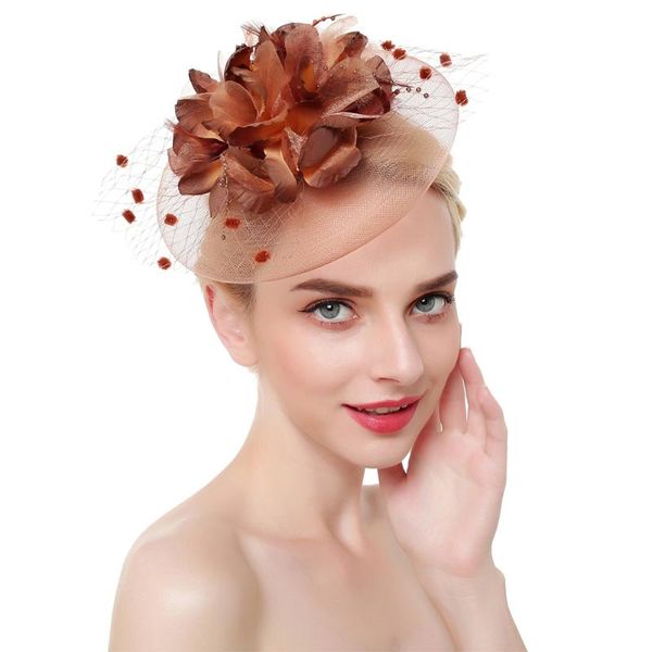 

women hair accessories party feathers wedding with clip headband mesh fascinator hat headwear bridal cocktail flower, Blue;gray