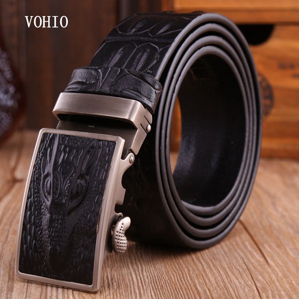 

vohio men's belts man strap 100%cow real leather automatic ratchet crocodile new buckles gifts for male jeans, Black;brown