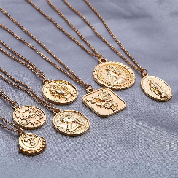 

embossment angel necklace silver gold engrave rose queen woman necklace pendants gold coin necklaces fashion jewelry drop shipping
