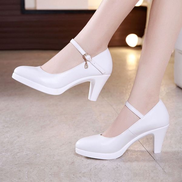

swonco ol work shoes women black pumps 2020 spring casual shoes female high heels white/red weding shoes 34 43 plus size pumps