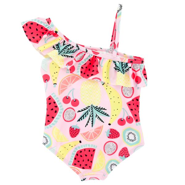 

children bathing suit toddler baby kid beach swimwear ruffles straps print one pieces swimsuits romper clothes swimwear #3.9, White
