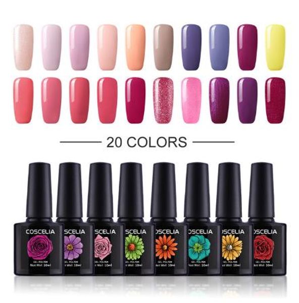 

coscelia 20pc/set 80 colors nail gel set optional harmless uv gel polish soak off nail varnish kits semi permanent led nail gel, Red;pink