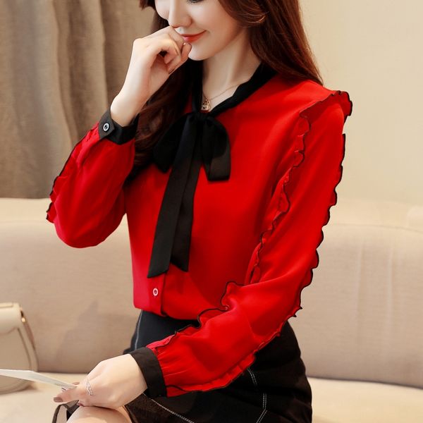 

woman women blouses fashion autumn polka dot long sleeved shirts female causal chiffon long sleeve blusa feminine 1318 40, White