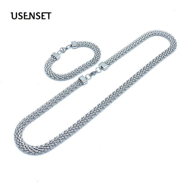 

10mm stainless steel popcorn chain corn long necklace for women charm bracelet silver color jewelry gifts
