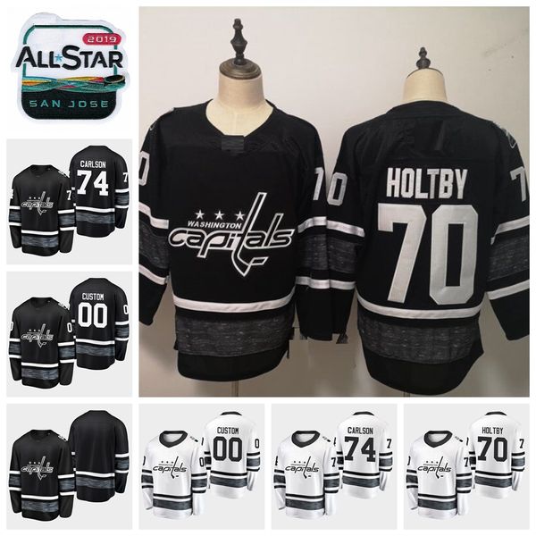 

2019 all star game 70 braden holtby customize washington capitals hockey jerseys black white jersey 74 john carlson stitched shirts, Black;red