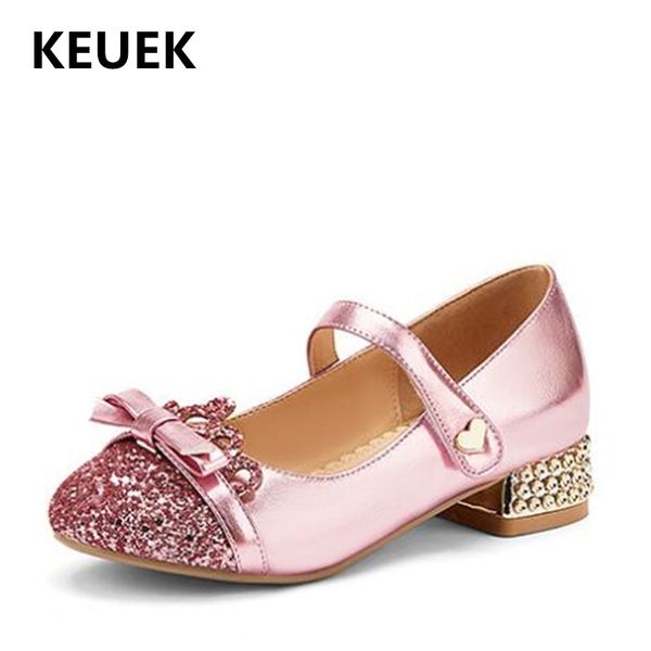 

new children leather shoes baby toddler crystal party high heels princess student dance leather shoes girls kids moccasins 02c, Black;grey
