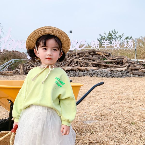 

spring baby girls oversized short t shirts cotton kids letters printed long sleeve tees 3 colors y200409, Blue