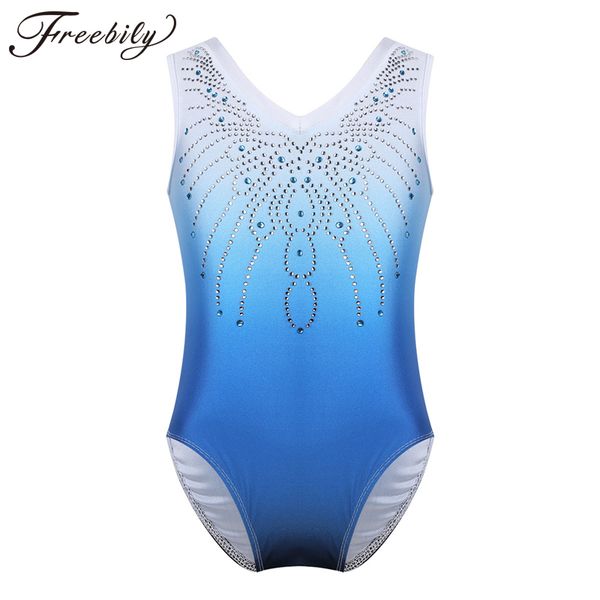 

kids girls sleeveless shiny rhinestone ballet dance gymnastics leotard one-piece swimsuit v shaped neck kids dance wear, Black;red