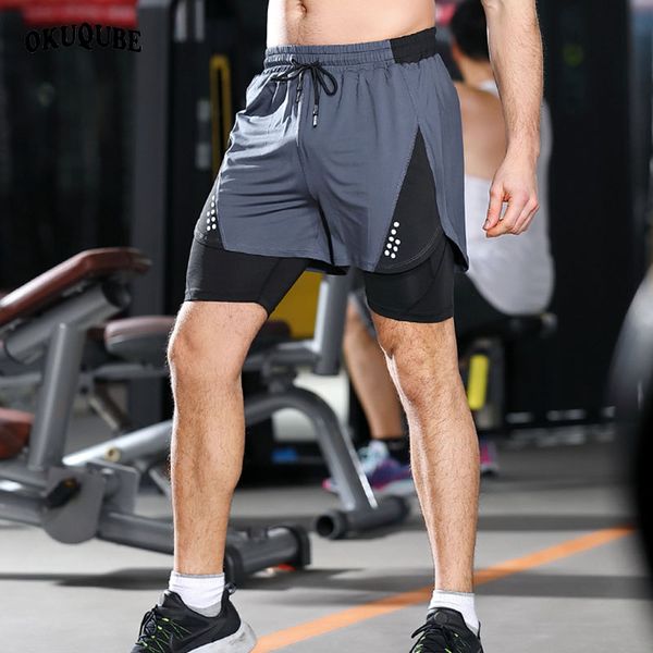 

men running shorts 2 in 1 double-deck workout short pants breathable gray green jogging fitness training gym sports shorts m-3xl, Black;blue