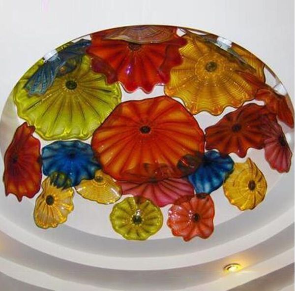 

Modern Ceiling Crystal Light Multicolor Italian Blown Plates Chandelier Lighting Murano Glass Flush Mounted Ceiling-Light