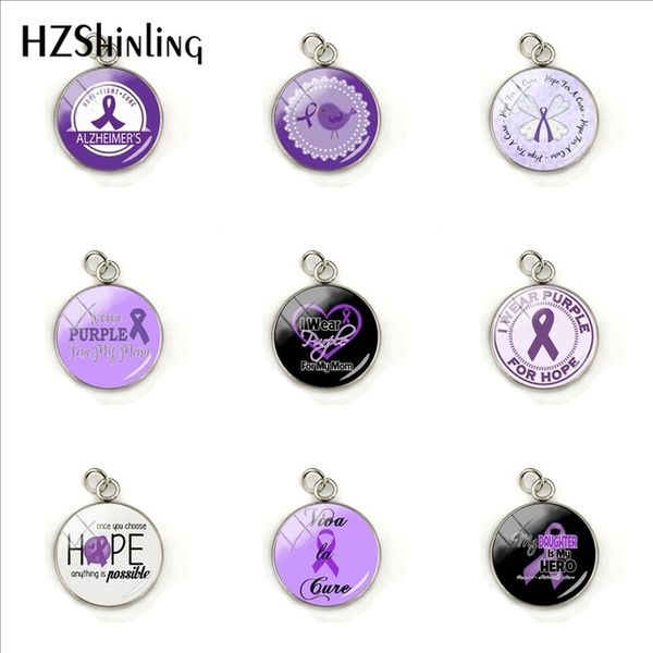 

fashion purple ribbon hope quotes glass dome round stainless steel plated pendant charms handcrafted jewelry accessory, Bronze;silver