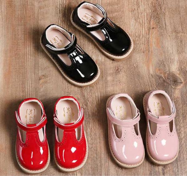 

2020 princess shoes for girls school shoes red pink black children leather party dress flat little girls baby casual, Black;grey