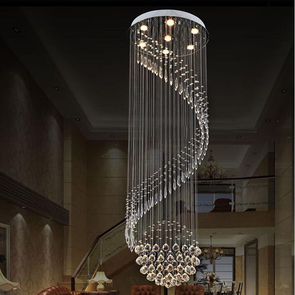 

современный кристалл дождь люстра для spiral design gu10 led хрустальные потолочные светильники для фойе отеля проекта