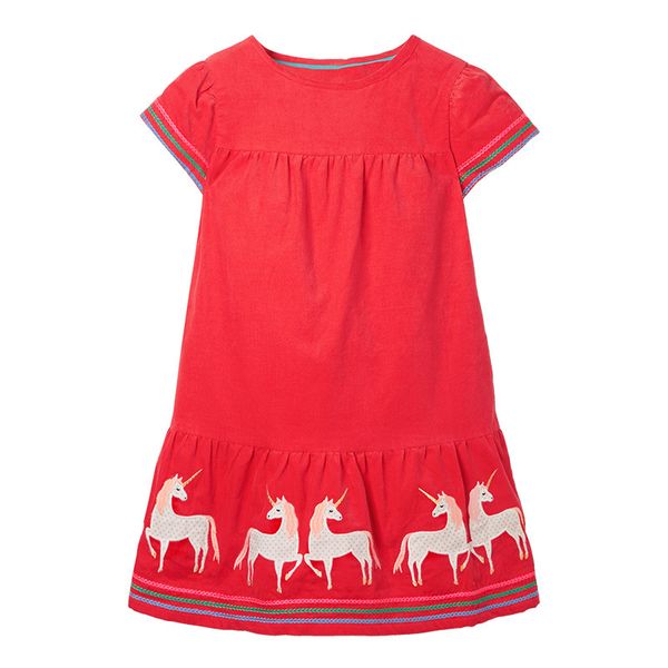 

summer wholesale european and american style girls cotton dress cartoon round neck embroidery princess dress girls dresses, Red;yellow