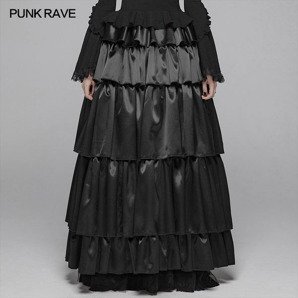 

punk rave women gothic layered skirts christmas halloween party cake skirt women evening party long skirt, Black
