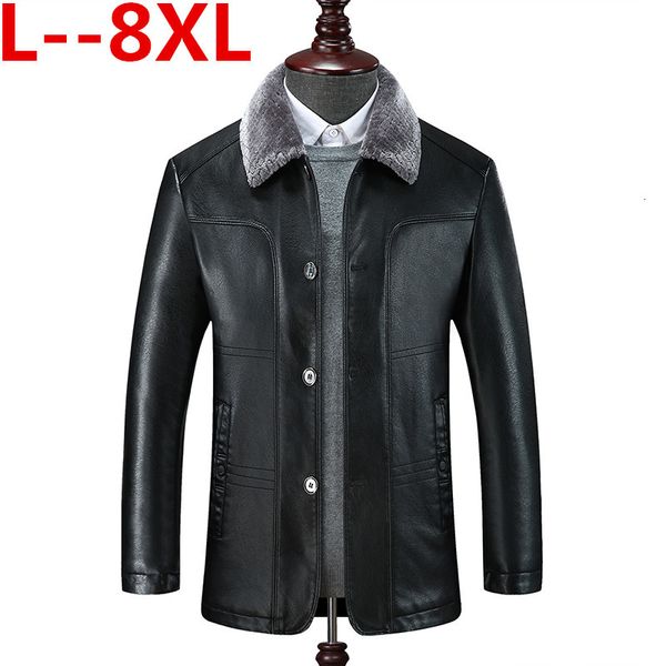 

8xl 6xl men genuine jacket winter faux fur sheepskin coat for men's brand jacket male solid stand collar natural leather, Black