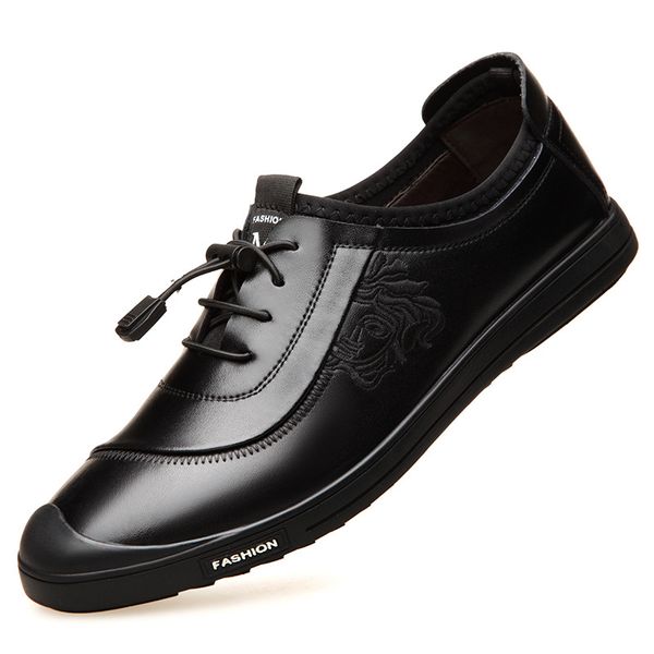 

spring new men's leather business casual shoes, wearable comfortable light breathable wear-resistant one-foot shoes, Black