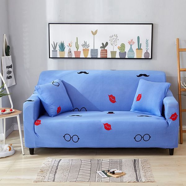 2019 New Blue Lips Glasses Kiss Print Sofa Cover Slipcover Stretch
