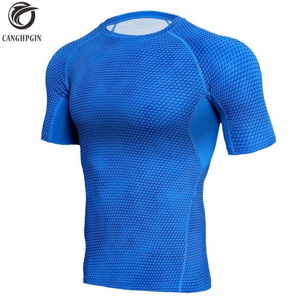 

3d print short sleeve t shirt sport compression shirt men running jersey quick dry rashgard man tank tees gym sportswear, Black;blue