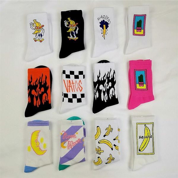 

korean style fashion harajuku street hip hop socks fun men's socks happy skateboard flame ladies socks, Black;white