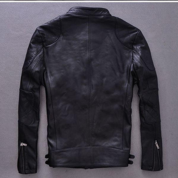 

new men's single leather jacket male beckham with the sheep leather slim men's motorcycle david beckham, Black