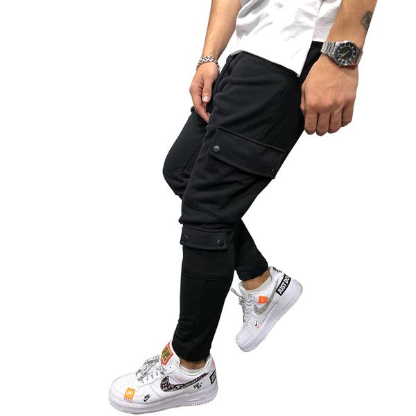 

brand men pants cotton multi pocket harem joggers pants 2020 male trousers mens joggers solid pants sweatpants large size m-3xl, Black