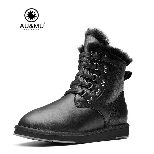 2017 aumu pattern leather winter boots n080, Black
