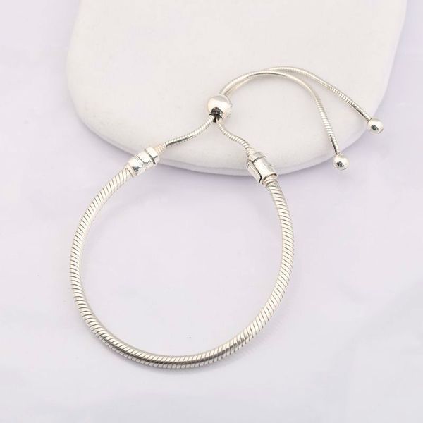 

new s925 sterling silver bangle for women sliding bracelet clear cz signature resizable chain fit lady beads charms pendant, Golden;silver