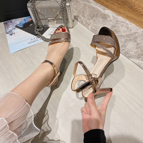 

clear heels high heeled sandals woman 2020 comfort shoes for women all-match espadrilles platform suit female beige buckle, Black