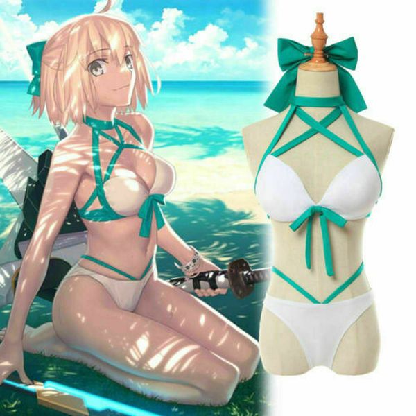 

судьба гранд заказать fgo окиты souji косплей костюм зеленый купальник, Black;red