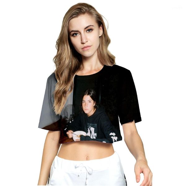 

womens tshirt character printing exposed navel women designer summer casual ladies clothing charli d amelio, White