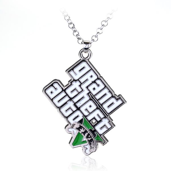 

classic game ps4 gta 5 necklace grand theft auto pendants necklaces for men fans v logo pendant statement necklace, Silver