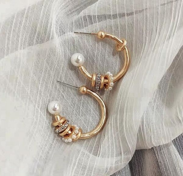 

tender women retro temperament zircon pearl circle tassel earring chic rhinestone delicated ear accessories, Silver