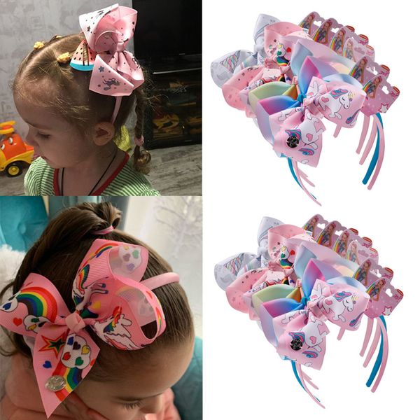 

6pcs/lot jojo siwa hairband for girls unicorn print ribbon hair bows headband handmade boutique hair hoop hair accessories, Slivery;white